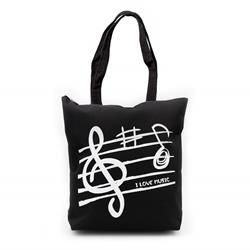 Borsa Shopper Nera con zip e taschino interno a tema musicale