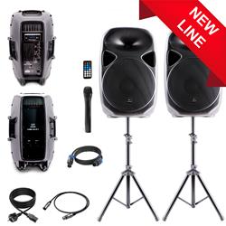 SINEXTESIS Kit Attivo Coppia Diffusori 500 W 2x (LF 15" + HF 1") con Display LCD, Microfono, Player Mp3 (USB/SD), Radio FM e Telecomando