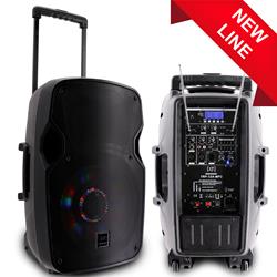 SINEXTESIS Diffusore Trolley 400W Ricaricabile Woofer da 12' con sistema LED, Display LCD, Player Mp3 (USB/SD), Radio FM, Caricatore USB, Telecomando, 2 Radiomicrofoni, Echo e TalkBack