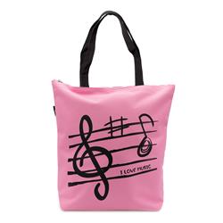 Borsa Shopper Rosa con zip e taschino interno a tema musicale