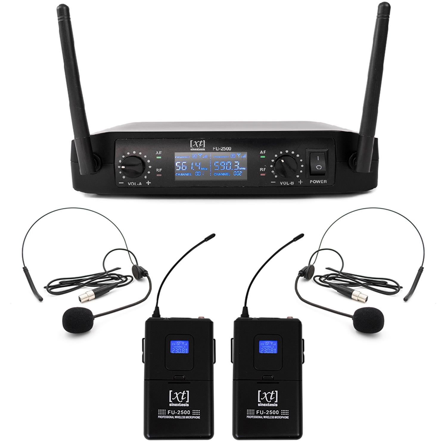 Radiomicrofono Professionale UHF Doppio Bodypack + Archetto + Lavalier 561.40Mhz - 590.30MHz