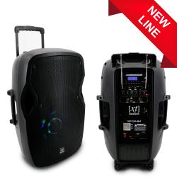 SINEXTESIS Diffusore Trolley 500W Ricaricabile Woofer da 15' con sistema LED, Display LCD, Player Mp3 (USB/SD), Radio FM, Caricatore USB, Telecomando, 2 Radiomicrofoni, Echo e TalkBack