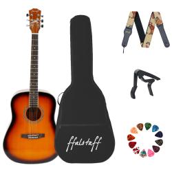 ffalstaff FG414 Chitarra Acustica con Top in Abete con Borsa,Tracolla, Capotasto e 10 Plettri (Sunburst)