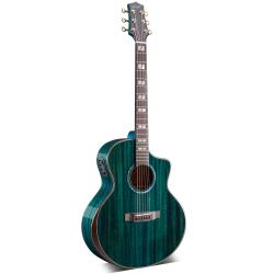 ffalstaff QZY-BL Chitarra Acustica Elettrificata Cutway con Tastiera e Ponte in Palissandro (Blu)