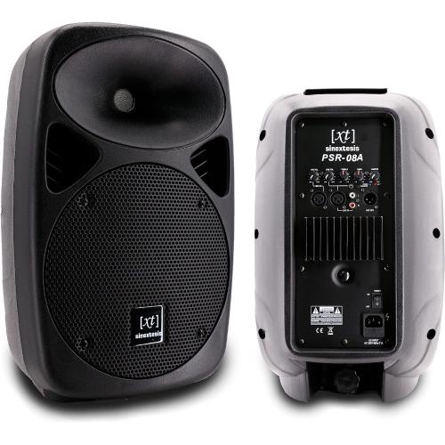 SINEXTESIS Impianto Audio Acustico con Coppia Altoparlanti Casse Attive Amplificate 400W con Woofer da 8", coppia di Stativi, 2 Cavi XLR da 5 mt.