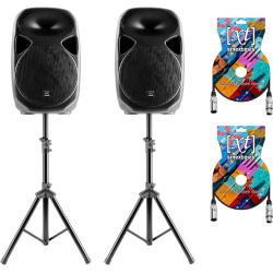 SINEXTESIS Impianto Audio formato da Coppia Altoparlanti Casse Attive Amplificate - potenza musicale 800W con Woofer da 12" con Coppia di Stativi Aste e 2 Cavi XLR da 5 mt.