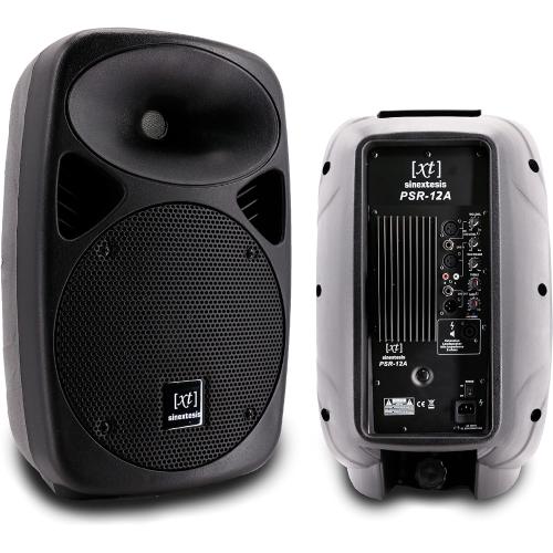 SINEXTESIS Impianto Audio formato da Coppia Altoparlanti Casse Attive Amplificate - potenza musicale 800W con Woofer da 12" con Coppia di Stativi Aste e 2 Cavi XLR da 5 mt.