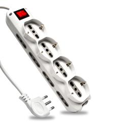 Multipresa con Cavo 1,5m e 12x Prese 10/16A (8x Laterali Bipasso + 4x Frontale Bipasso/Schuko), Spina 16A e Interruttore Colore Bianco