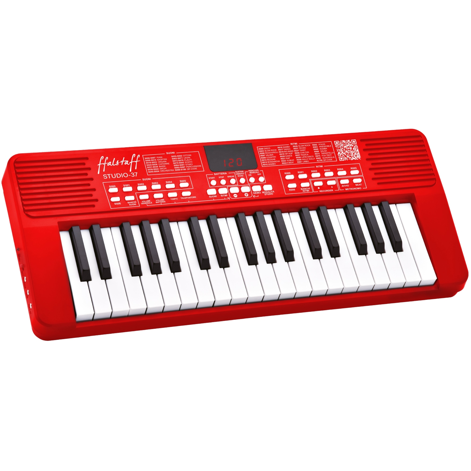 ffalstaff Tastiera elettronica ricaricabile 37 tasti per uso Scolastico "Italian Design" con 200 Suoni, 200 Ritmi, 50 Brani dimostrativi (la Rossa) - (master carton da 12 pezzi)