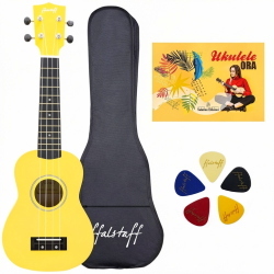 ffalstaff Ukulele Soprano 21" Superior Satinato con borsa, metodo rapido e kit 5 plettri (Giallo)