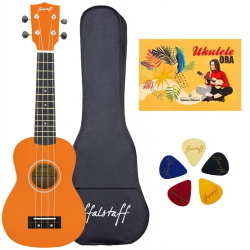 ffalstaff Ukulele Soprano 21" Superior Satinato con borsa, metodo rapido e kit 5 plettri (Arancione)