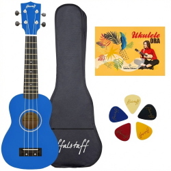 ffalstaff Ukulele Soprano 21" Superior Satinato con borsa, metodo rapido e kit 5 plettri (Blu)