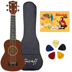 ffalstaff Ukulele Soprano 21" Superior Satinato con borsa, metodo rapido e kit 5 plettri (Natural Scuro)