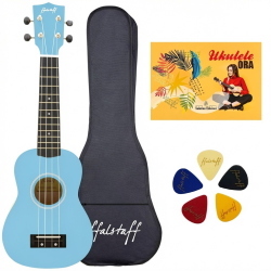 ffalstaff Ukulele Soprano 21" Superior Satinato con borsa, metodo rapido e kit 5 plettri (Celeste)